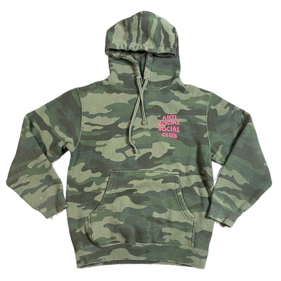Anti Social Social Club Green Camouflage Hoodie Sweatshirt - Picture 2 of 7